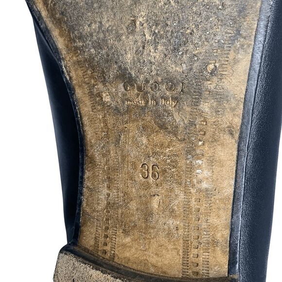 Gucci Jordaan Horsebit Loafers EU 36 US 6 Black Leather Flat Slip On Shoes - Picture 10 of 11